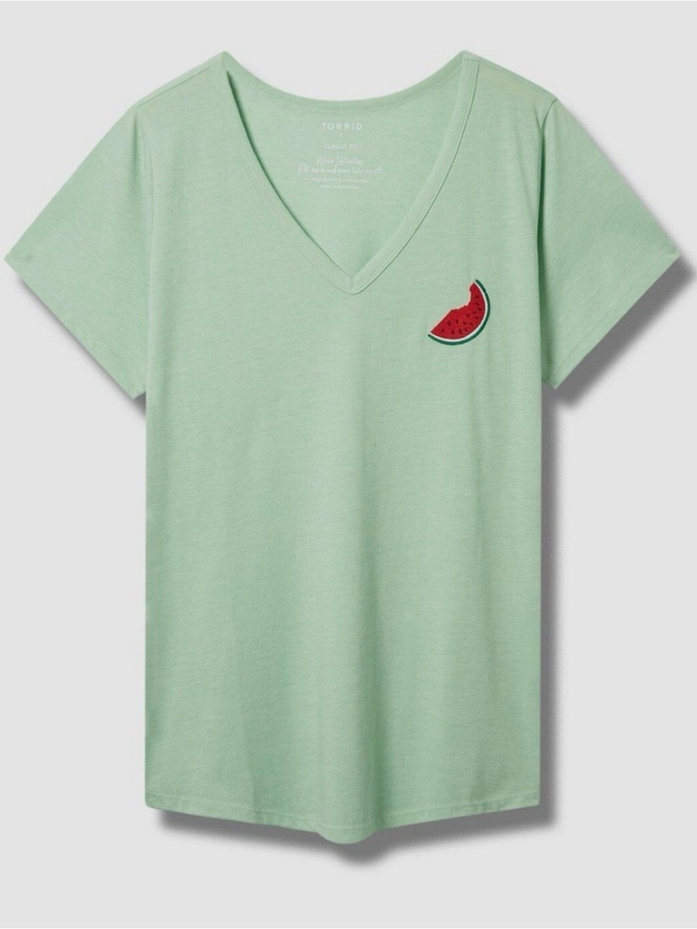Torrid Watermelon Green Girlfriend Classic Fit V-Neck Tee Size 1/XL